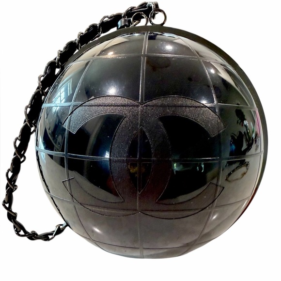 Designer Unbranded Handbags - Black Globe Ball Acrylic Bag with Metal Chain magnetic lock 6” wide x 6” tall